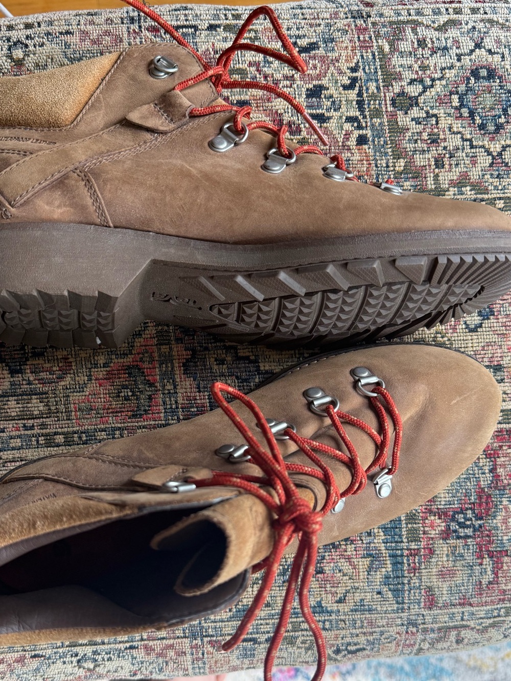 Teva Tan Suede Hiking Boots with Orange Laces